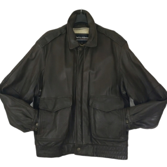 Vtg 80s Wilsons Leather Jacket Men's L A 2 Bomber Flight Motorcycle Brown Heavy. - Picture 1 of 15